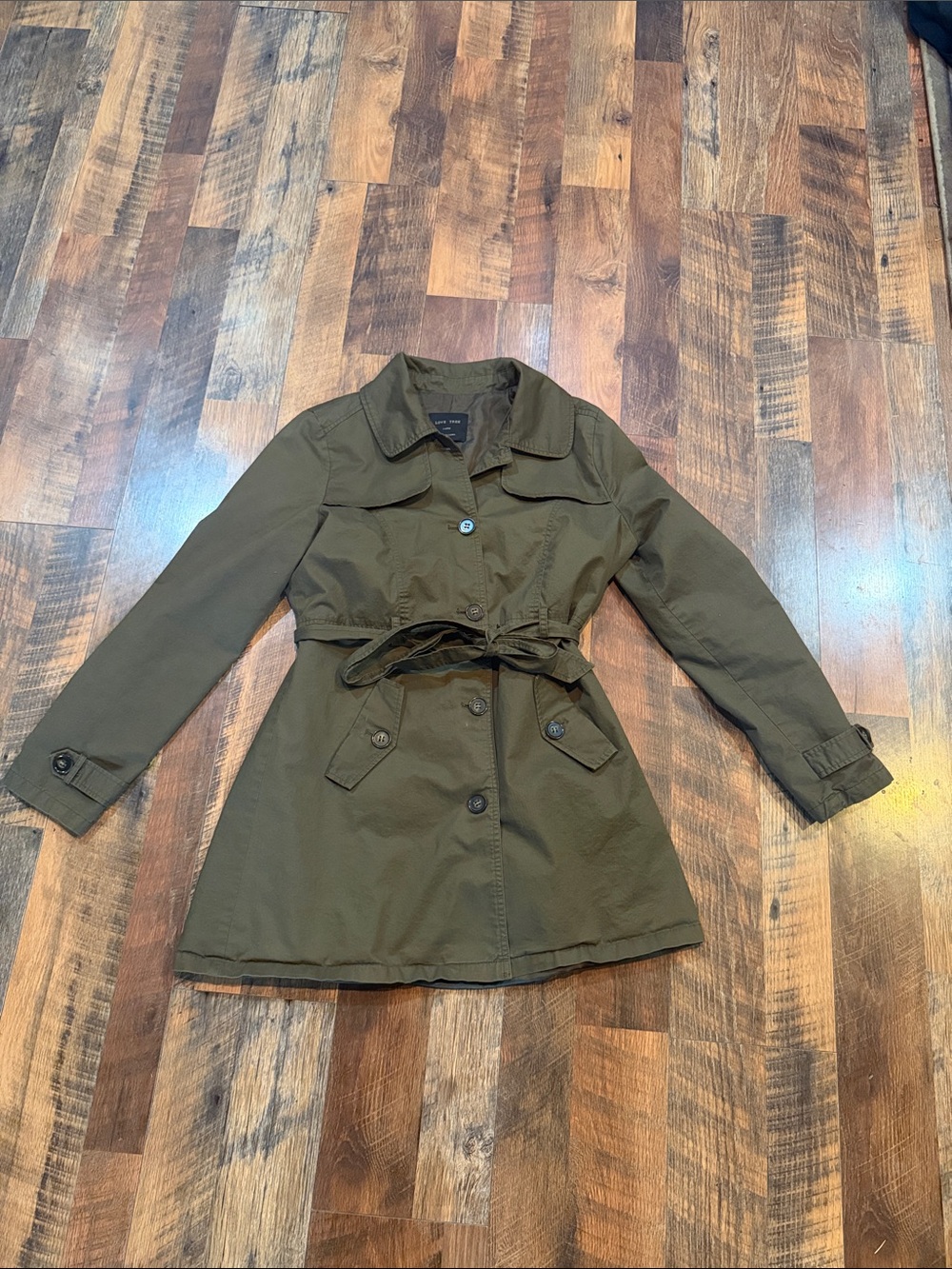 Women’s Olive Green Trench Coat with Tie Waist L (420)